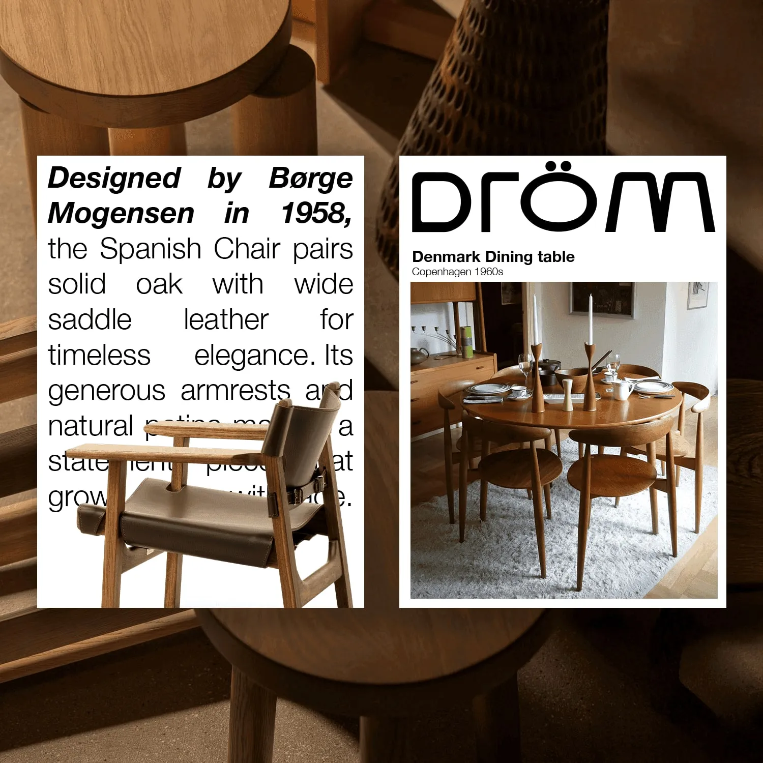 Dröm editorial posters featuring a chair and a dining table
