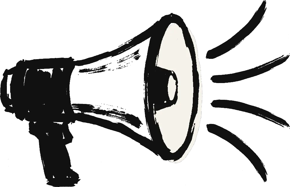 Megaphone with sound waves, ink drawing