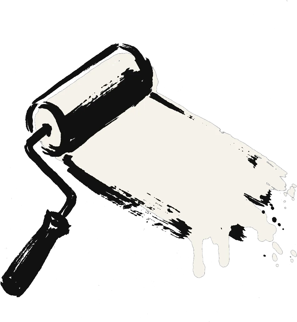 Paint roller laying a fresh coat, ink drawing